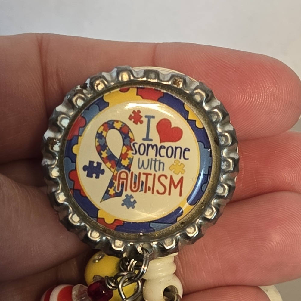 I Love Someone With Autism Bottle Cap  Badge‎ Reel, ID Holder, - Picture 4 of 6